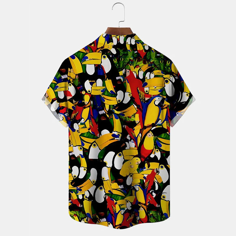 Parrot Vintage Button Casual Short Sleeve Shirt