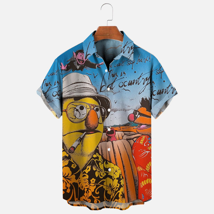 Men's Retro Cartoon Print Casual Short Sleeve Shirt