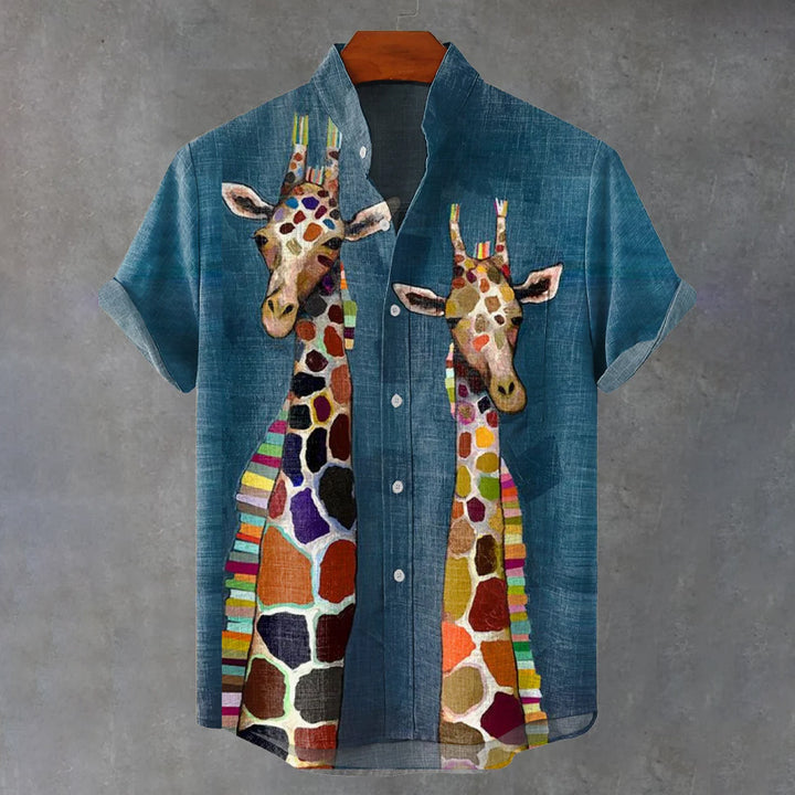 Abstract Funny Animals Geometry Giraffe Vintage Print Shirt