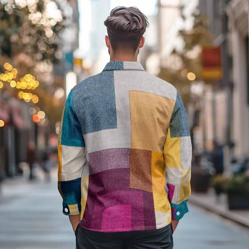 Men's bright plaid patchwork long-sleeved jacket