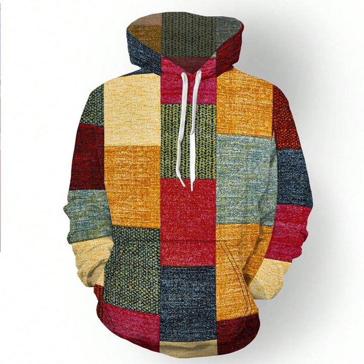 Men's Plaid Graphic 3D Print Color Block Hoodie