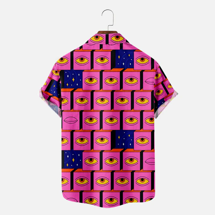 Men's Retro 70s Inspired Psychedelic Eye Pattern Short Sleeve Shirt