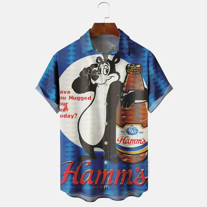 Men's Hamm's Beer Printed Casual Plus Size Shirts