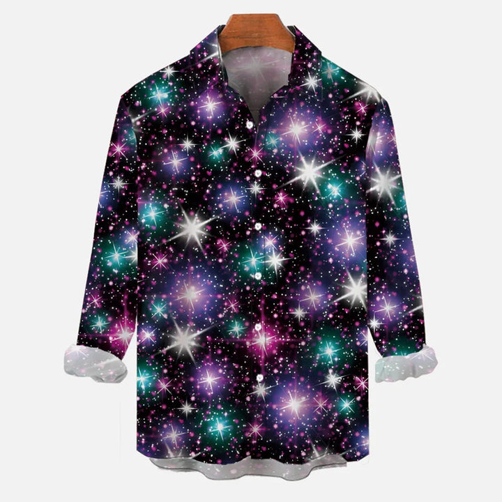 Fashion Space Galaxy Purple Nebula Clouds And Flashing Stars Printing Long Sleeve Shirt