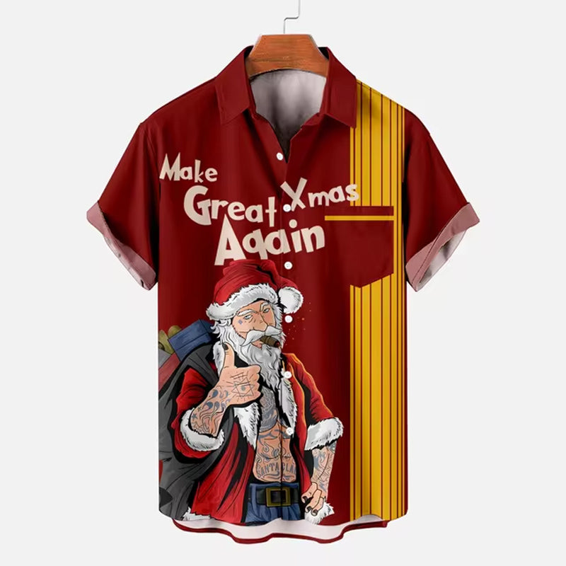 Men's Christmas Funny Santa Claus Short Sleeve Shirt