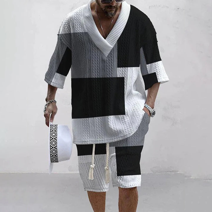 MEN'S PRINTED SHORT SLEEVE SHORTS TEXTURED SET