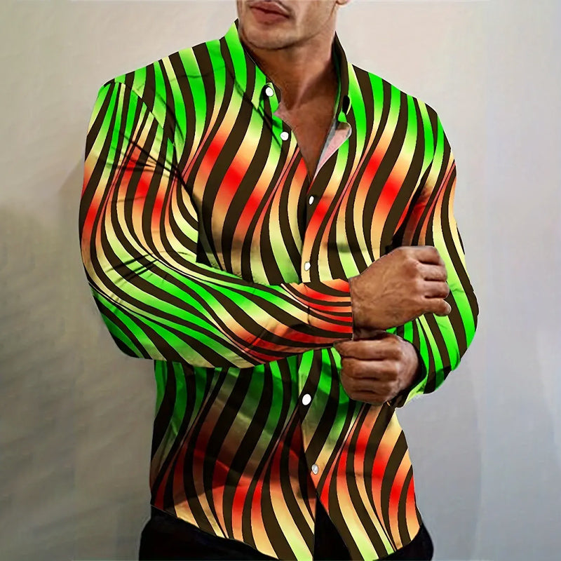 Men's Colorful Striped Long Sleeve Button Shirt