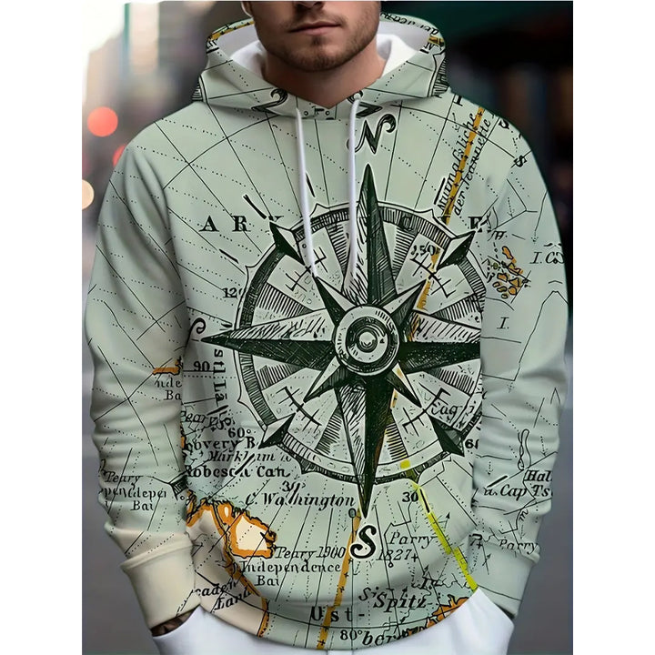 Men Compass Print Comfy Loose Trendy Hoodies