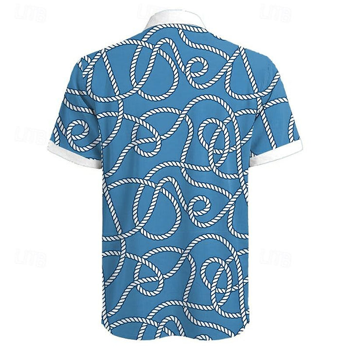 Men's Geometric Lines Pattern Printed Shirts Short Sleeve Shirts