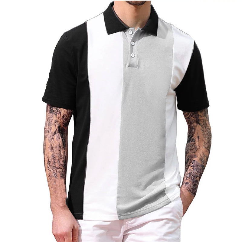 Men's simple contrast color short-sleeved POLO shirt 2409000579