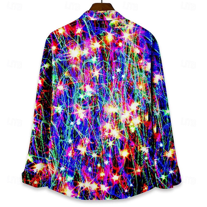 Men's Christmas Party Evening Sparkly Glittery Button Up Long Sleeve Shirt