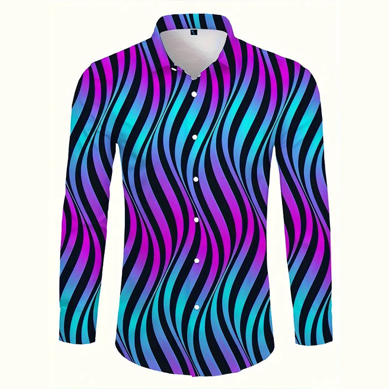 Men's Colorful Striped Long Sleeve Button Shirt