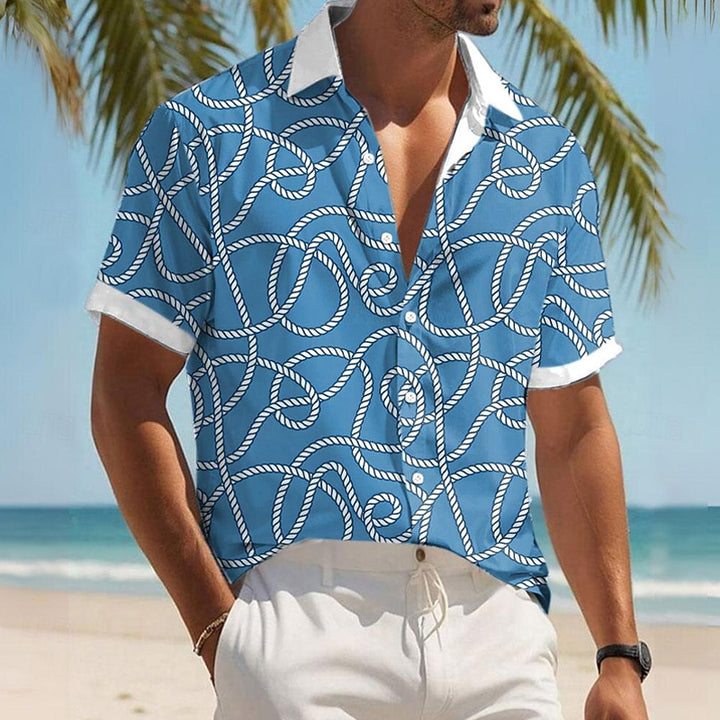 Men's Geometric Lines Pattern Printed Shirts Short Sleeve Shirts