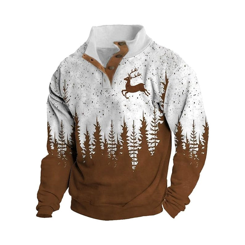 Men's Christmas Trendy Print Stand Collar Sweatshirt