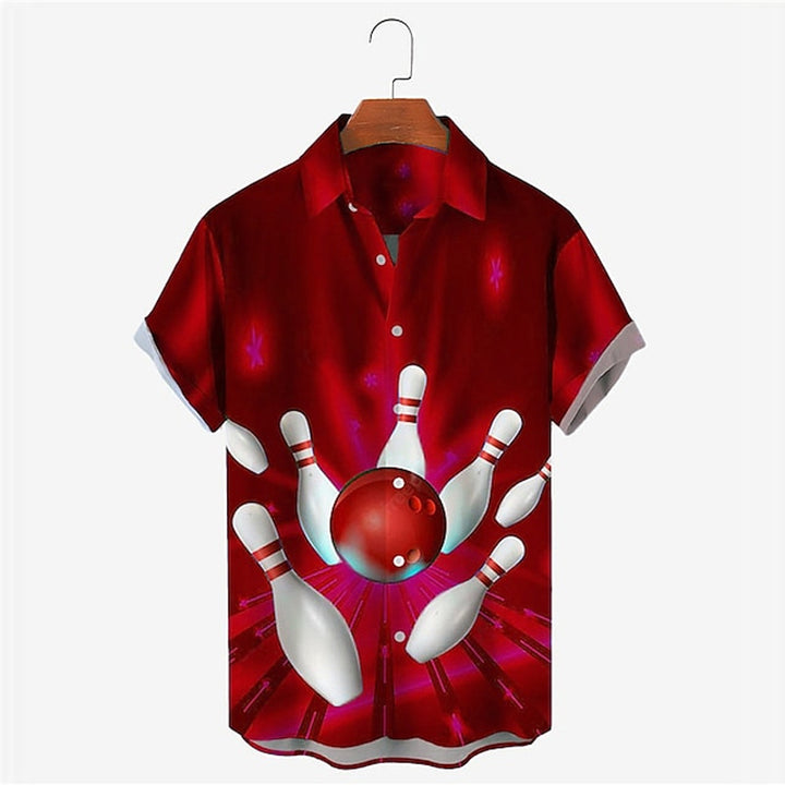 Men's Bowling Ball Graphic Prints Turndown Shirt 2406002948