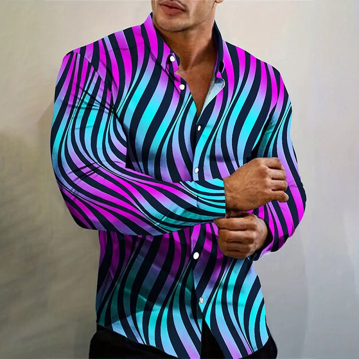 Men's Colorful Striped Long Sleeve Button Shirt