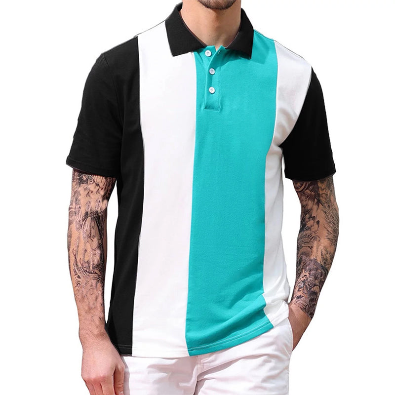 Men's simple contrast color short-sleeved POLO shirt 2409000579