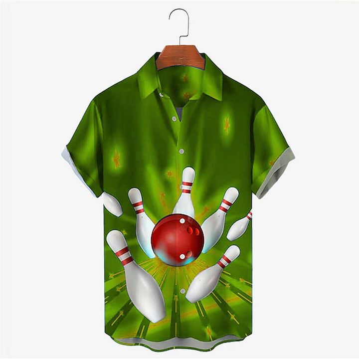 Men's Bowling Ball Graphic Prints Turndown Shirt 2406002948