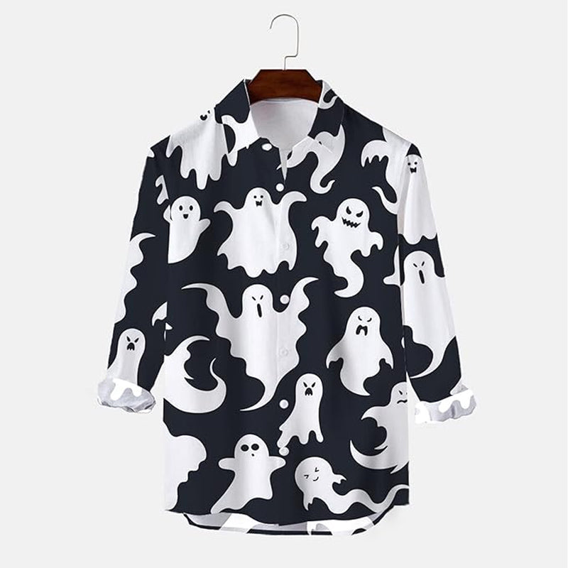 Men's Halloween Ghost Print Long Sleeve Shirt