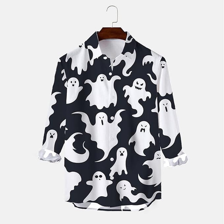 Men's Halloween Ghost Print Long Sleeve Shirt