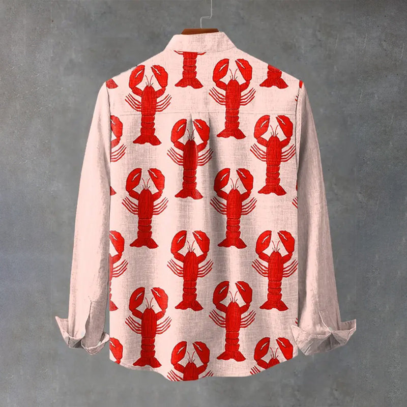 Decorative Pattern Of Red Lobsters Arranged On Pink Background Shirt