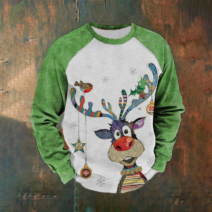 Men's Casual Vintage Elk Print Sweatshirt