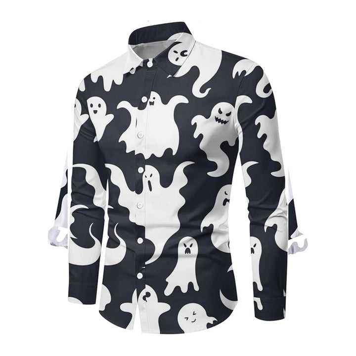 Men's Halloween Ghost Print Long Sleeve Shirt