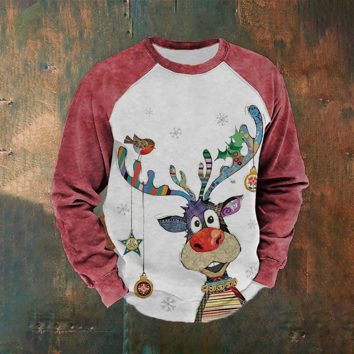 Men's Casual Vintage Elk Print Sweatshirt