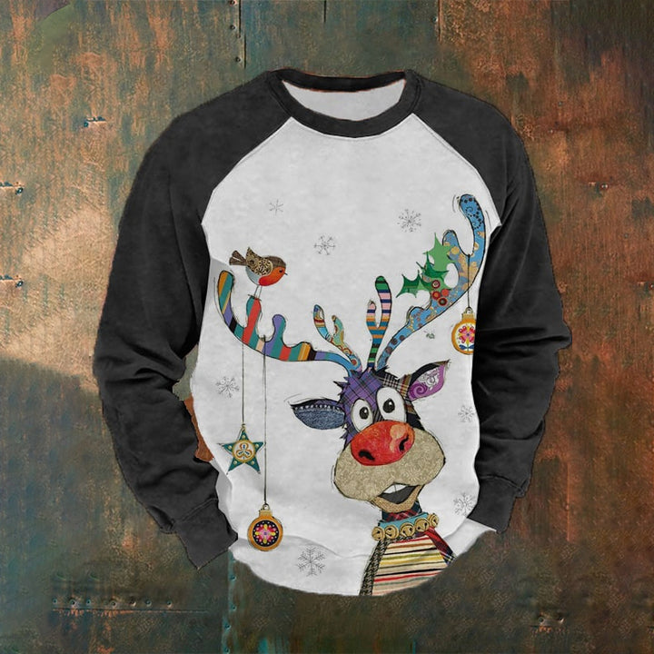 Men's Casual Vintage Elk Print Sweatshirt