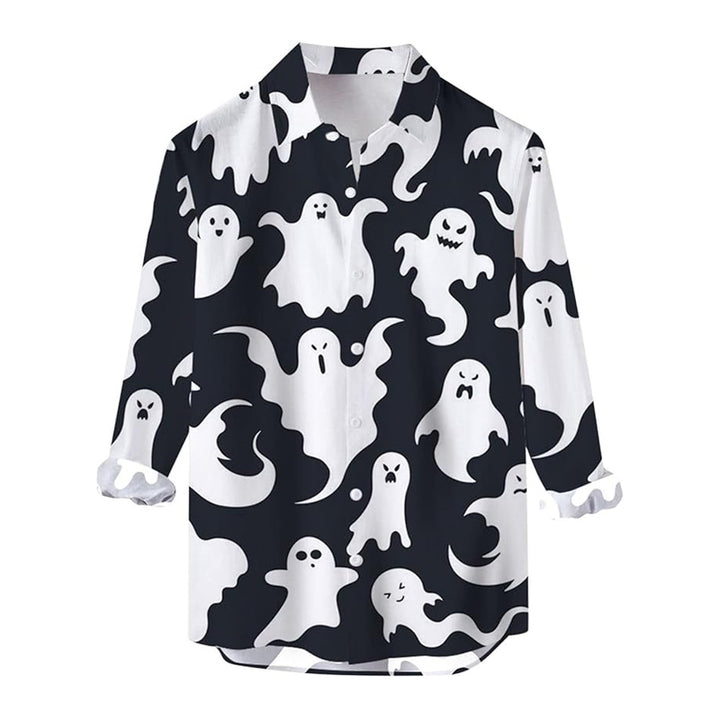 Men's Halloween Ghost Print Long Sleeve Shirt