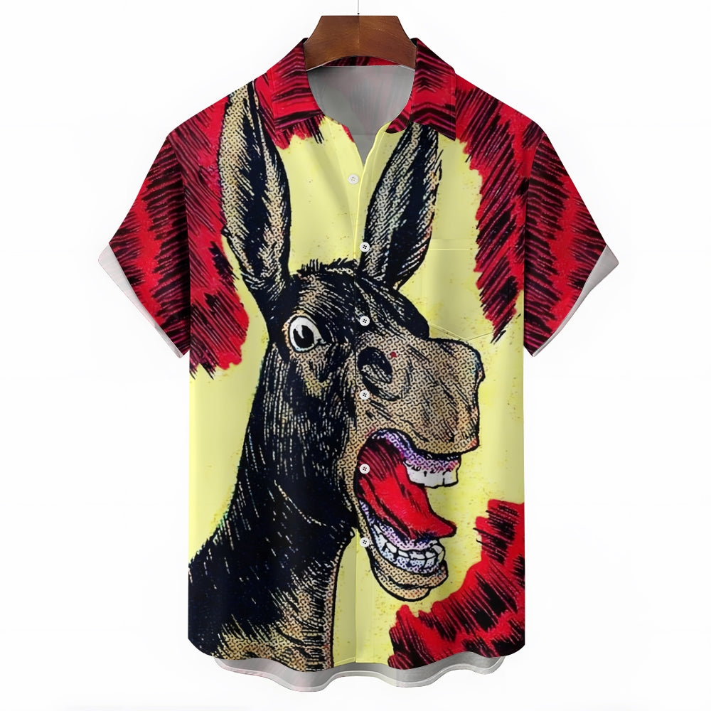 Men's  Funny Donkey Print Casual Short Sleeve Shirt 2404000411