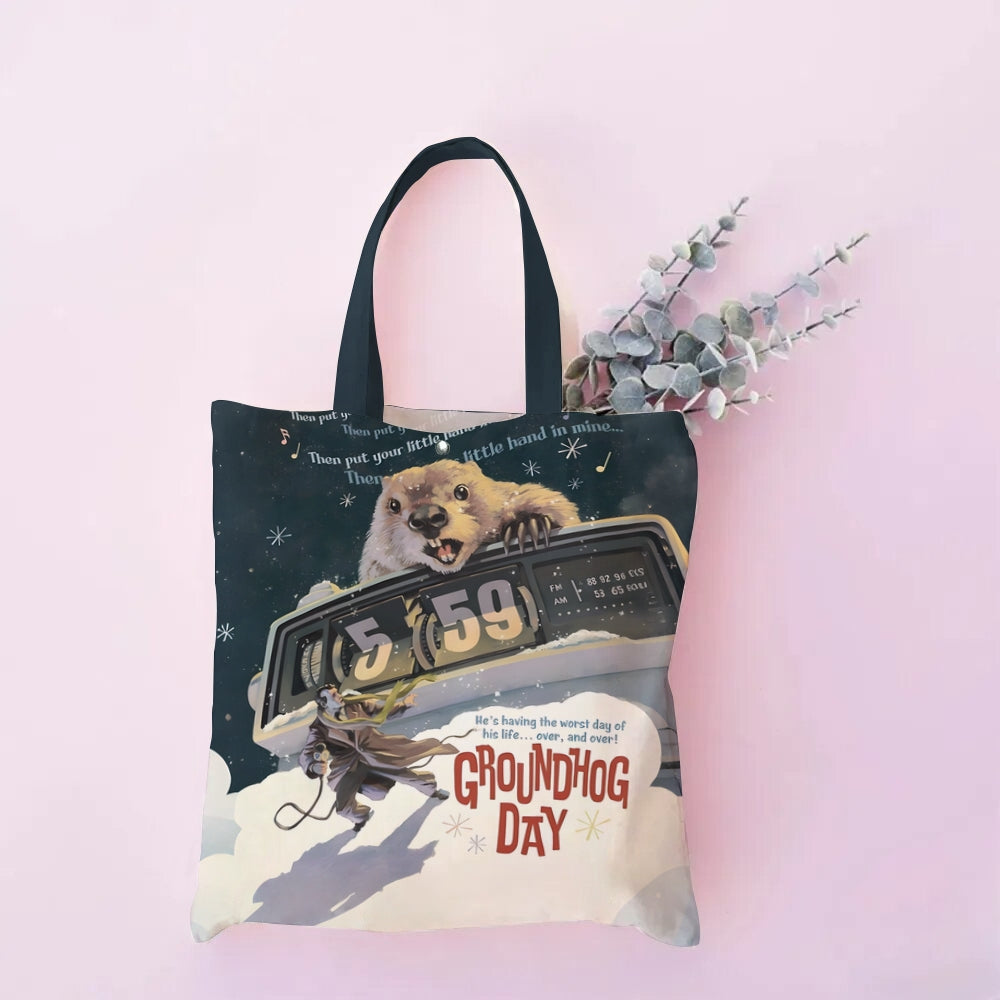 Groundhog Day Cartoon Print Tote Bag