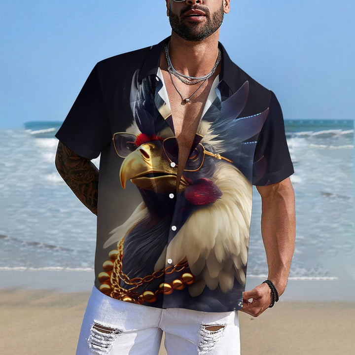 Men's Rooster Print Casual Short Sleeve Shirt 2405001046