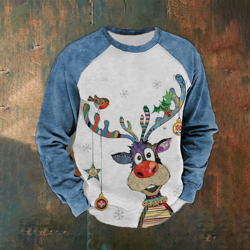 Men's Casual Vintage Elk Print Sweatshirt