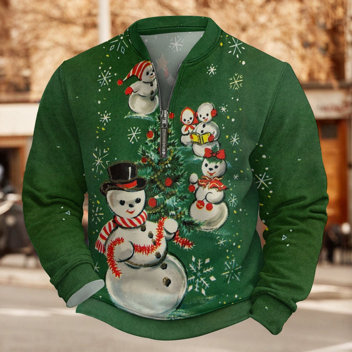 Christmas Gift Snowman Print Half Zip Sweatshirt 2410006219