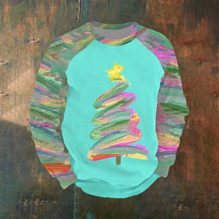 Men's Colorful Oil Painting Christmas Tree Print Sweatshirt