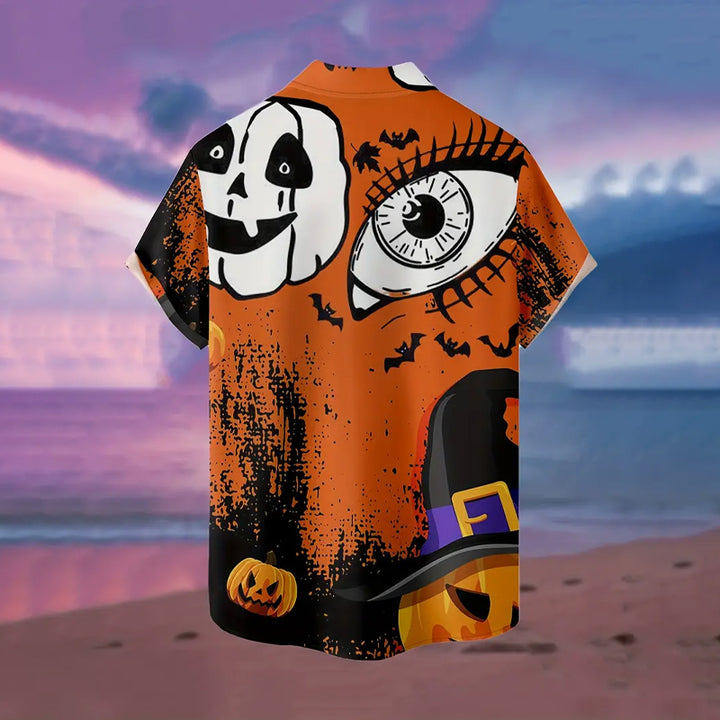 Men's Pumpkins & Ghosts Print Short Sleeve Shirt