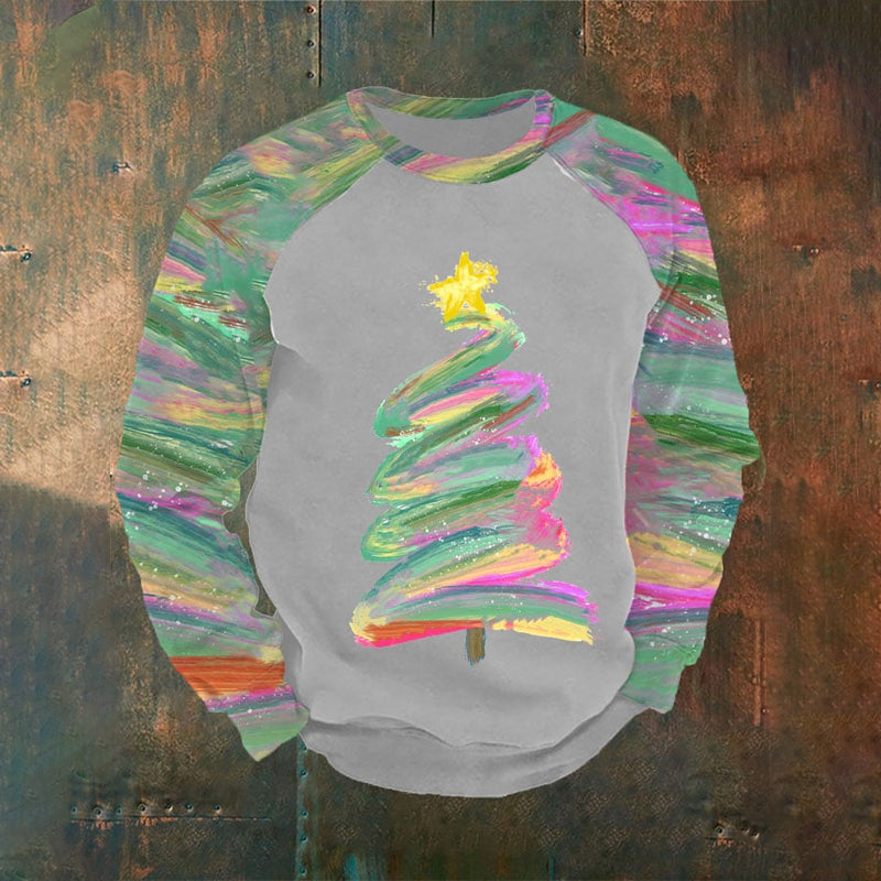 Men's Colorful Oil Painting Christmas Tree Print Sweatshirt