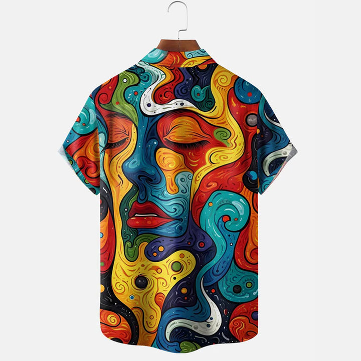 Men's Abstract Art Face Lips Short Sleeve Shirt