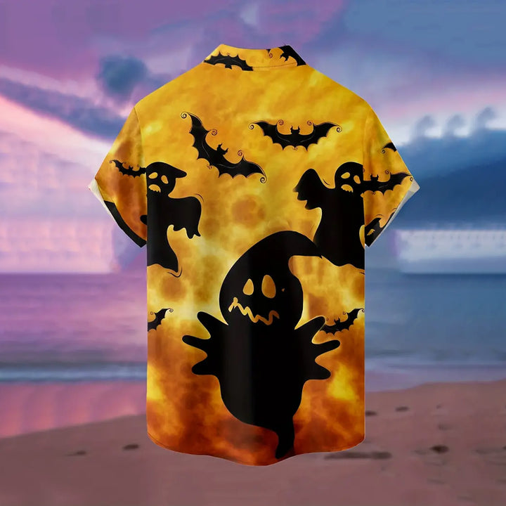 Men's Pumpkins & Ghosts Print Short Sleeve Shirt