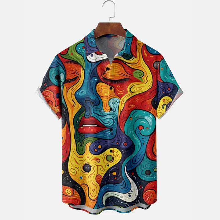 Men's Abstract Art Face Lips Short Sleeve Shirt