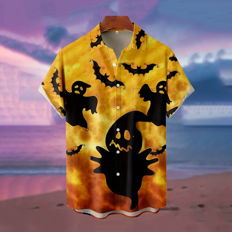 Men's Pumpkins & Ghosts Print Short Sleeve Shirt