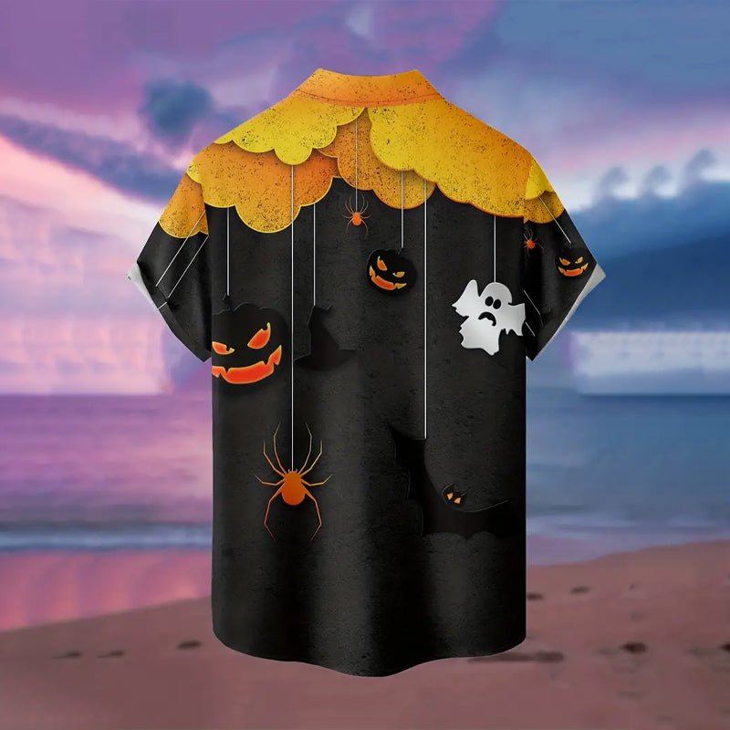 Men's Pumpkins & Ghosts Print Short Sleeve Shirt