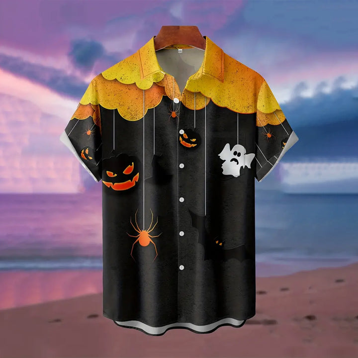 Men's Pumpkins & Ghosts Print Short Sleeve Shirt