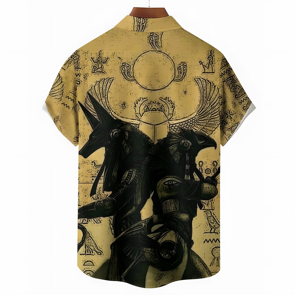 Egyptian Anubis Art Print Casual Short Sleeve Shirt 2409004540