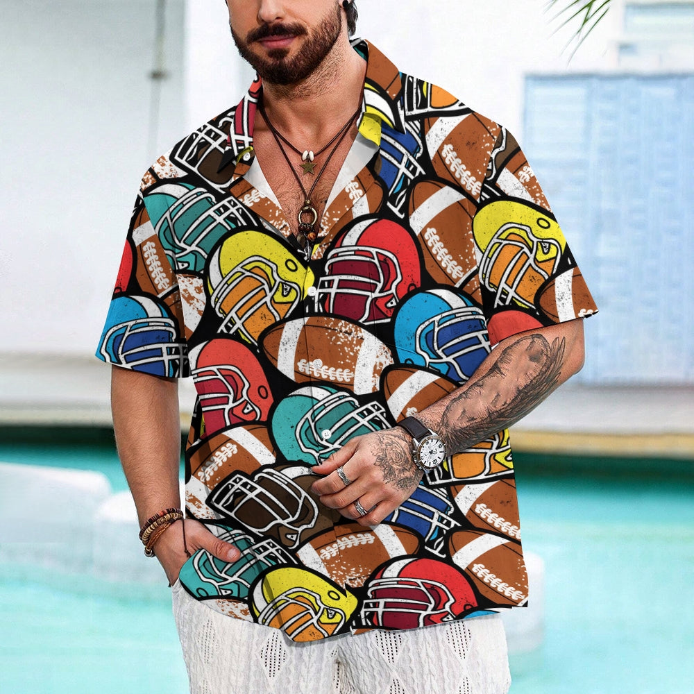 Super Bowl Football Print Hawaiian Short Sleeve Shirt 2412006985