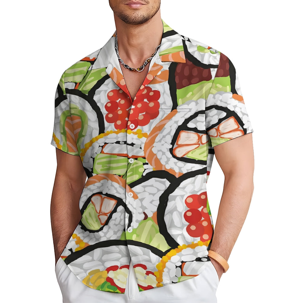 Cartoon Funny Sushi Casual Short Sleeve Shirt 2410004694