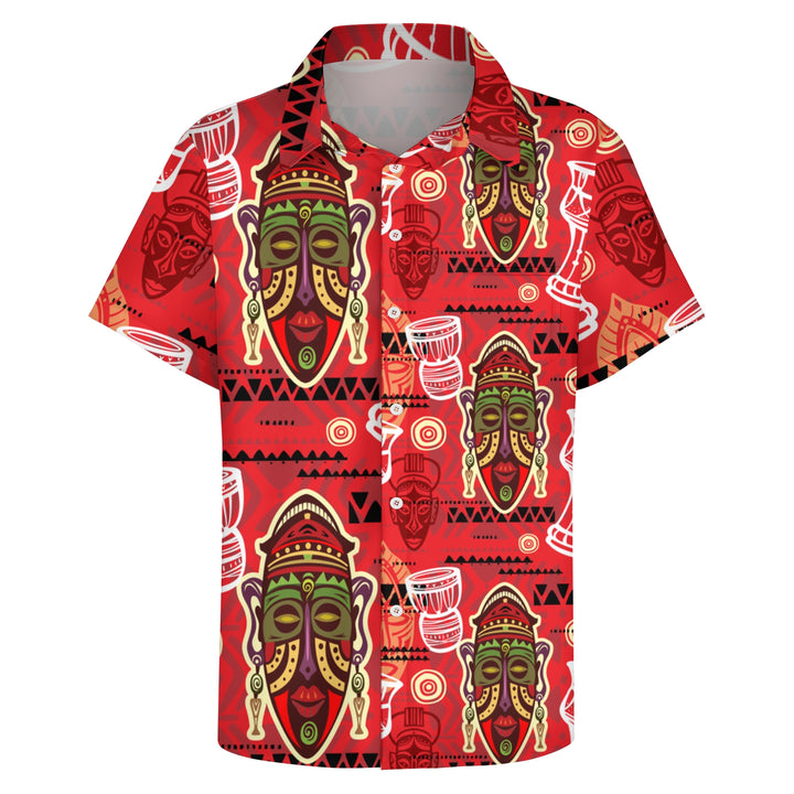 Men's Tribal Mask Casual Short Sleeve Shirt 2403000924