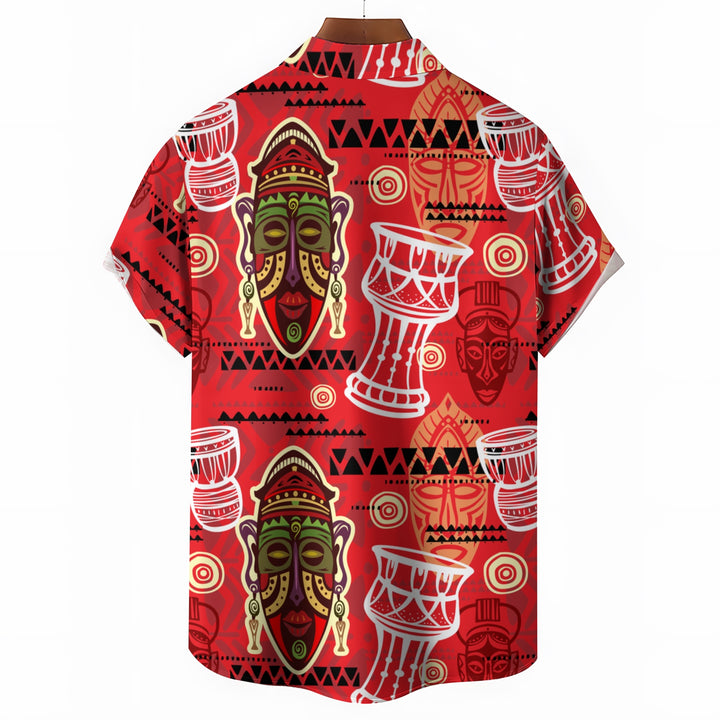 Men's Tribal Mask Casual Short Sleeve Shirt 2403000924