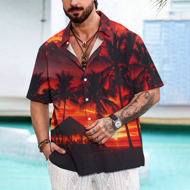 Beach Sunset Print Casual Short Sleeve Shirt 2408002795